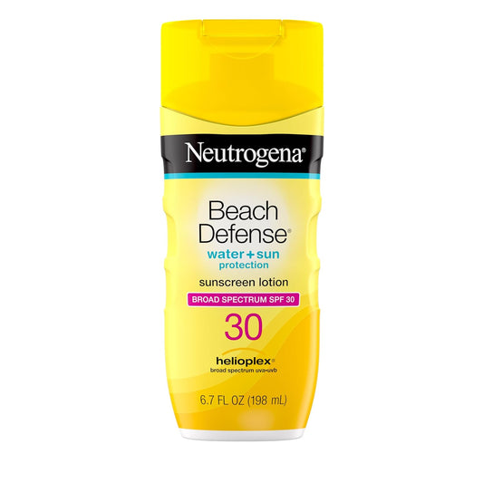 Neutrogena Sunscreen Lotion Beach Defense SPF 30, Face and Body Sunscreen, Hawaii Reef Act 104 Compliant, Octinoxate & Oxybenzone Free, Oil Free, Fast Absorbing Sun Care, 6.7 fl. oz