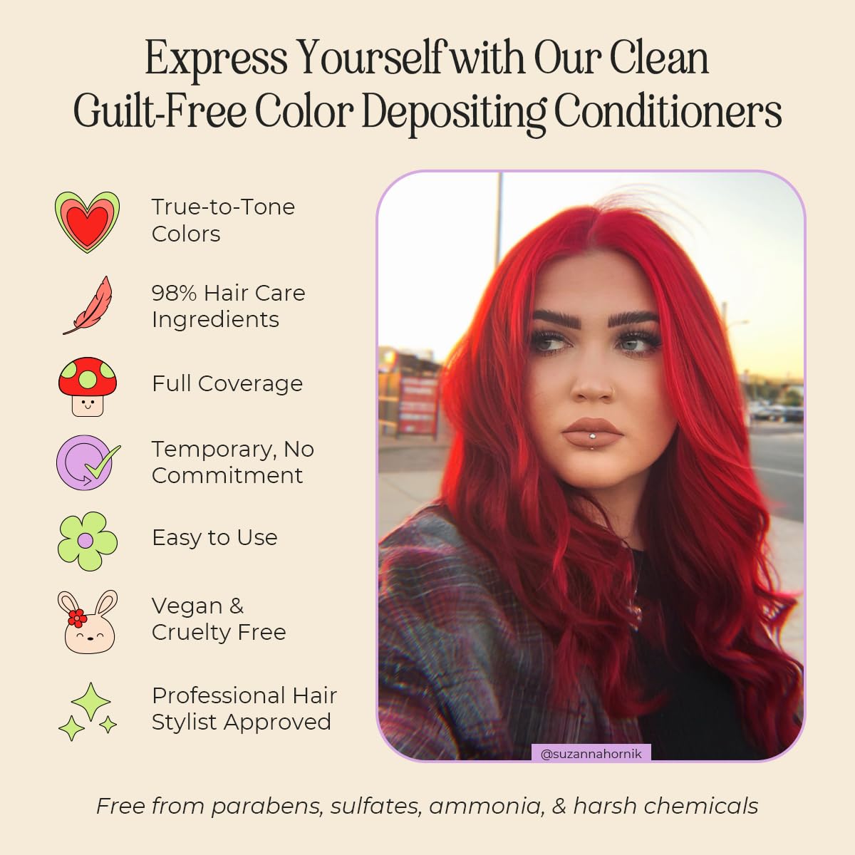 INH Semi Permanent Hair Color | Color Depositing Conditioner | Ruby Red Hair Dye | No Bleach & No Peroxide Temporary Tint for Women & Men | Vegan, Ammonia Free, & Sulfate Free | Ready to Use, 6oz