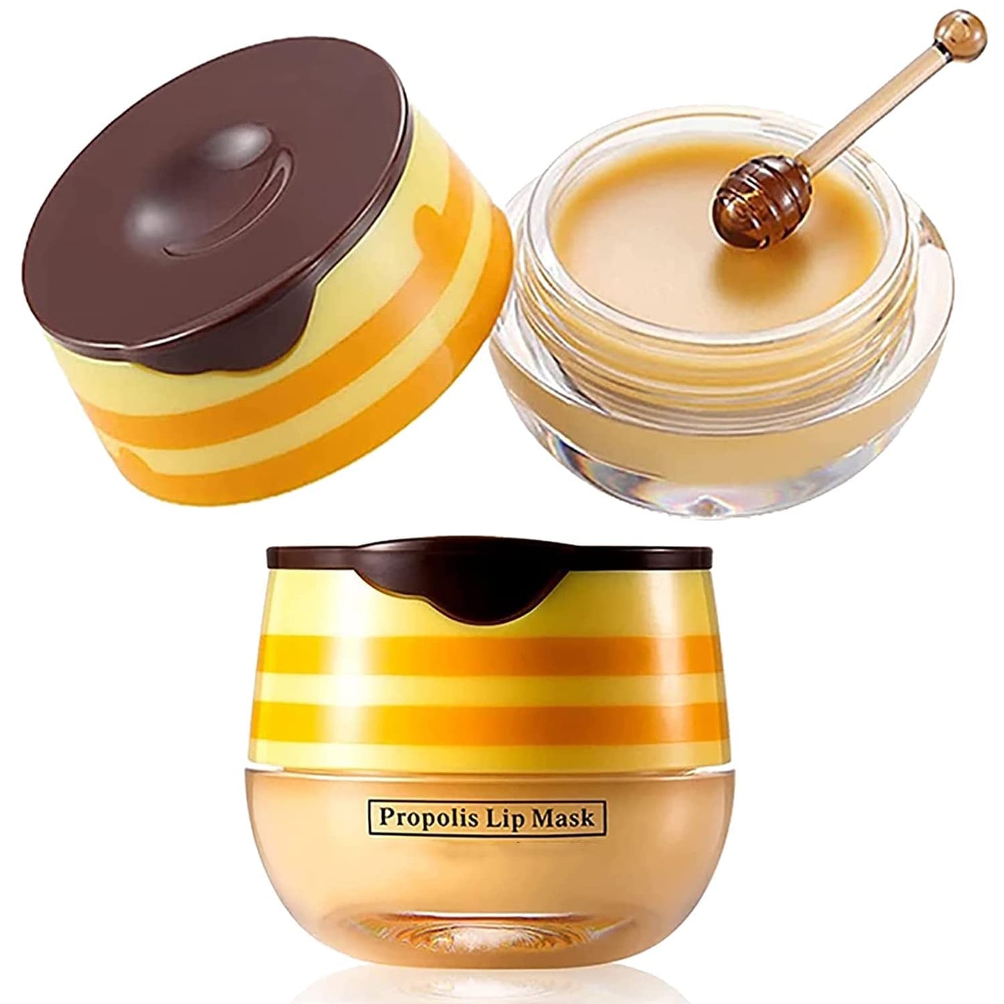 2PCS Bee Balm Honey Pot,Propolis Moisturizing Lip Mask,Hydrating & Prevention Dry and Cracked Lip Scrubs Exfoliator