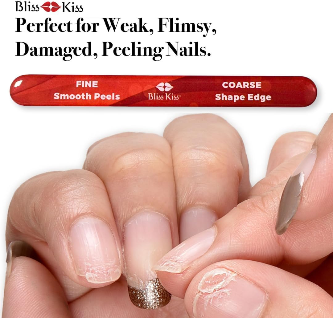 Bliss Kiss Nano Glass Nail Files & Buffer for Weak, Brittle, Peeling Nails for Women for Natural Nails with Case