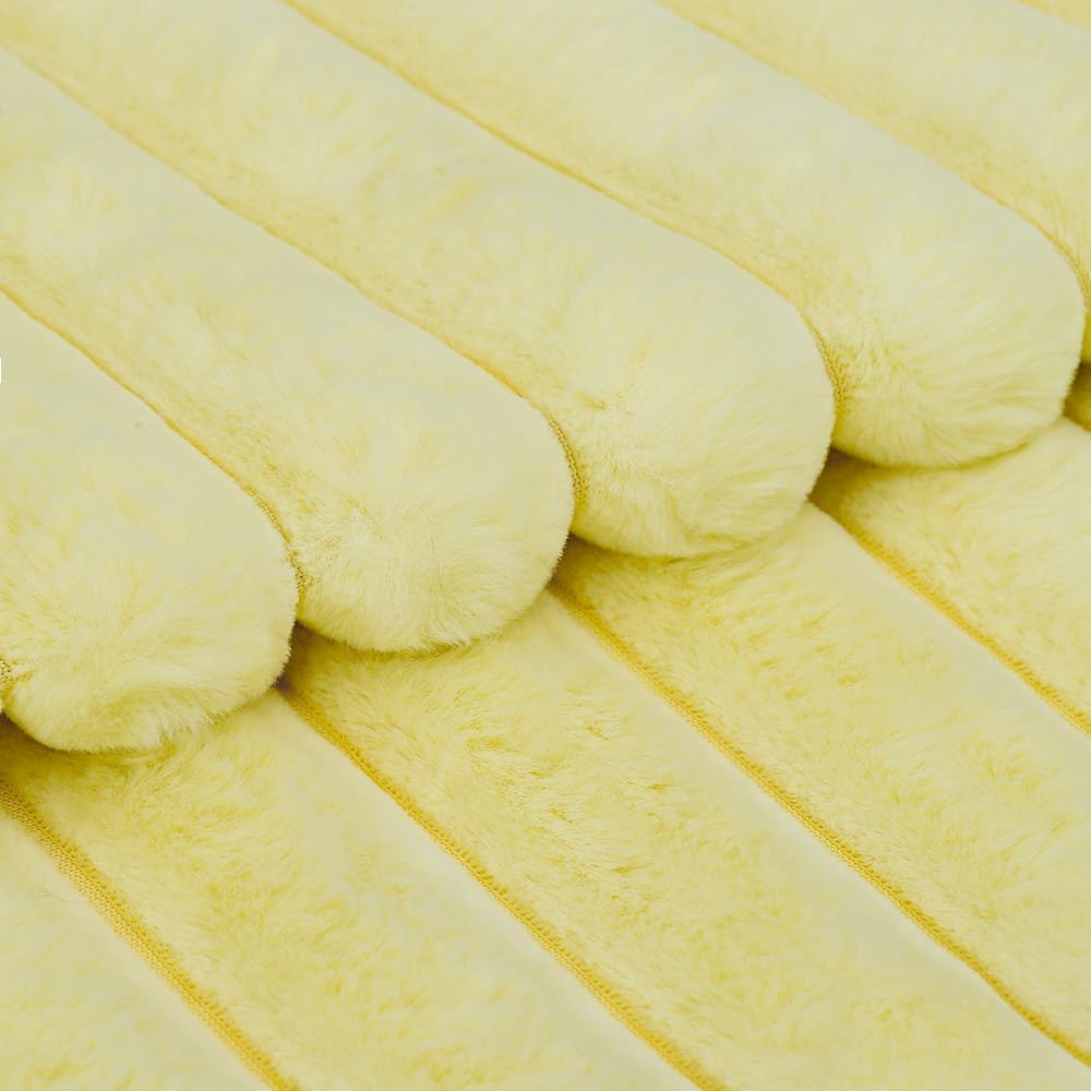 MADIZZ Set of 2 Faux Wool Plush Decorative Throw Pillow Covers 18x18 Inch Yellow Fluffy Striped Soft Decorative Cushion Cover for Sofa Bedroom Pillow Shell