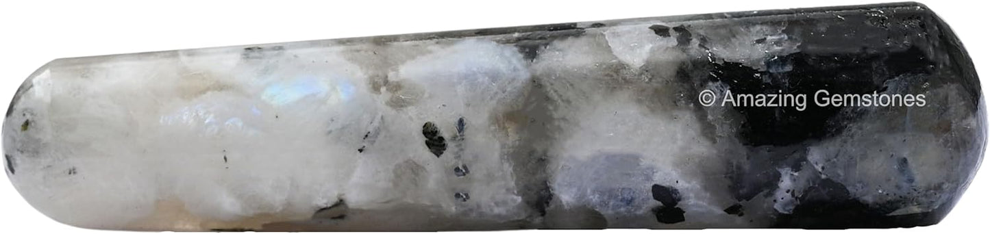 Amazing Gemstone Rainbow Moonstone Crystal Wand Massage Stick - Pelvic Wand Gua Sha for Adults - Crystals and Healing Stones Massage Wands for Adults Gifts (Smooth)