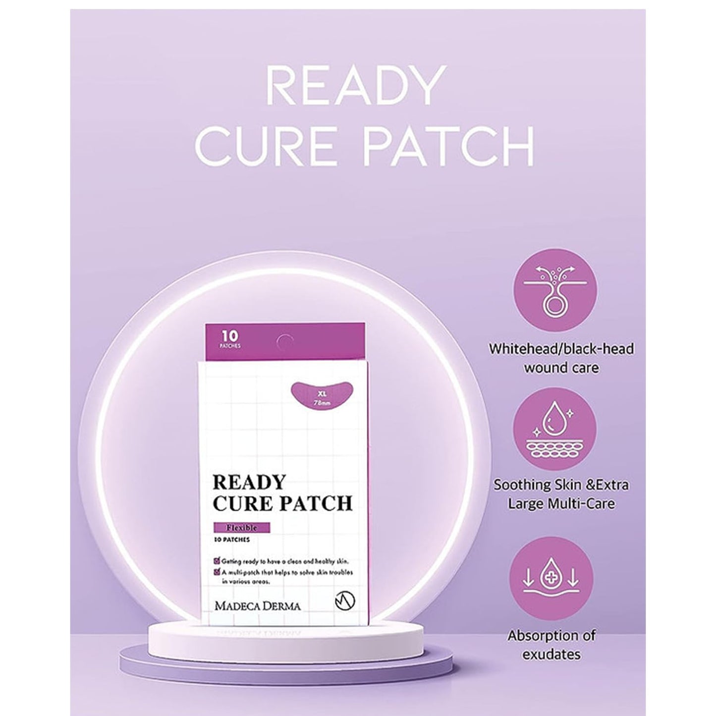 Madeca DERMA Ready Cure Patch Flexible – XL Hydrocolloid Patches for Large Area Coverage, Perfect for Acne, Zits, Blemishes, White & Blackhead Wound Care (10 Patches/Extra Large Size / 78mm)
