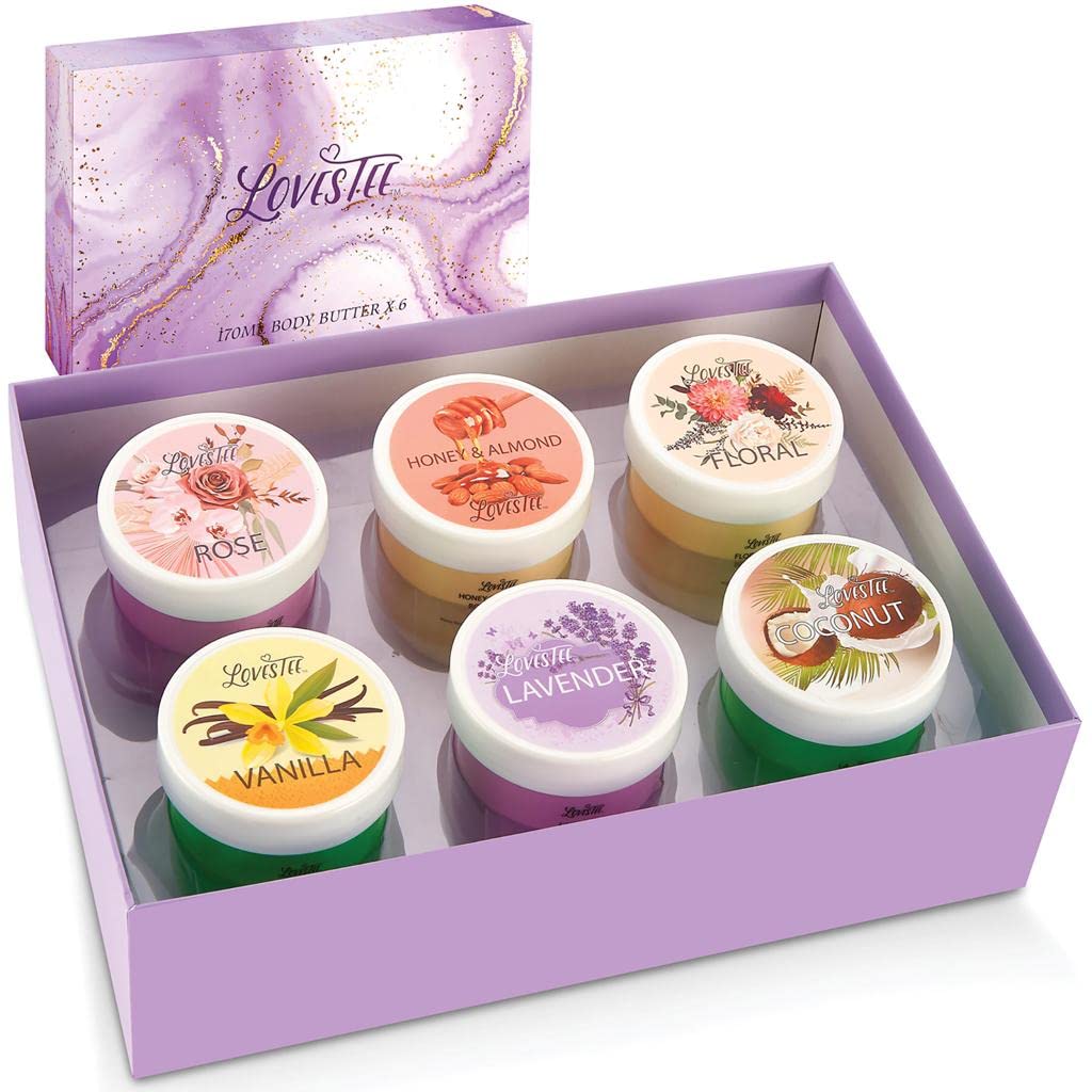 LOVESTEE Moisturizing Body Lotion, Women-Men's Christmas-Birthday Gift Set, Soothes All Skin Types includes Shea Butter, Fragrances Lavender, Vanilla, Rose, Honey Almond, Coconut and Floral