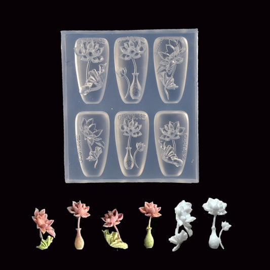 3D Lotus Flower Nail Art Silicone Molds Classic Floral Lotus Leaf Carving Template Resin Mould Nail Tool for Women Girls Manicure DIY Design
