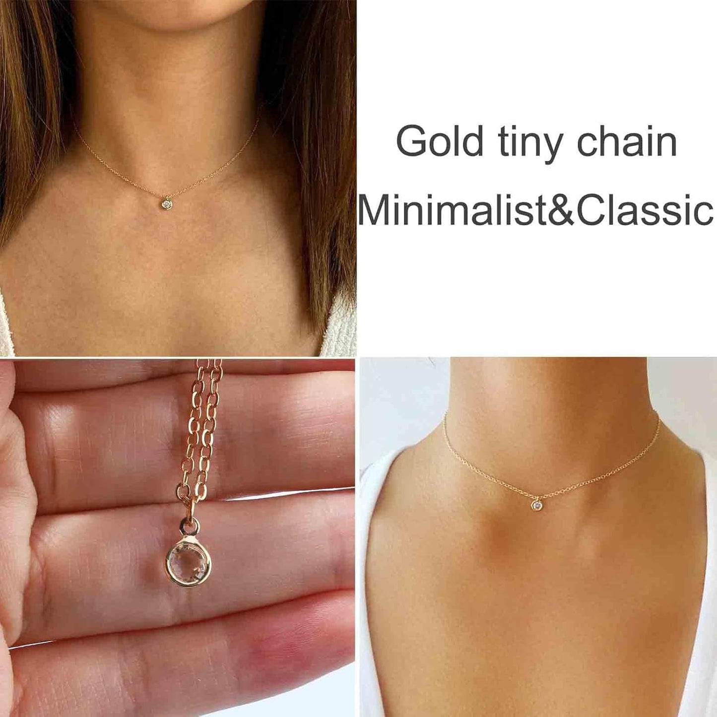 Boho Tiny Crystal Choker Gold Clear Quartz Pendant Necklace Minimal Dot CZ Choker Necklace Simple Everyday Necklace Wedding Necklace Jewelry for Women and Girls Gifts