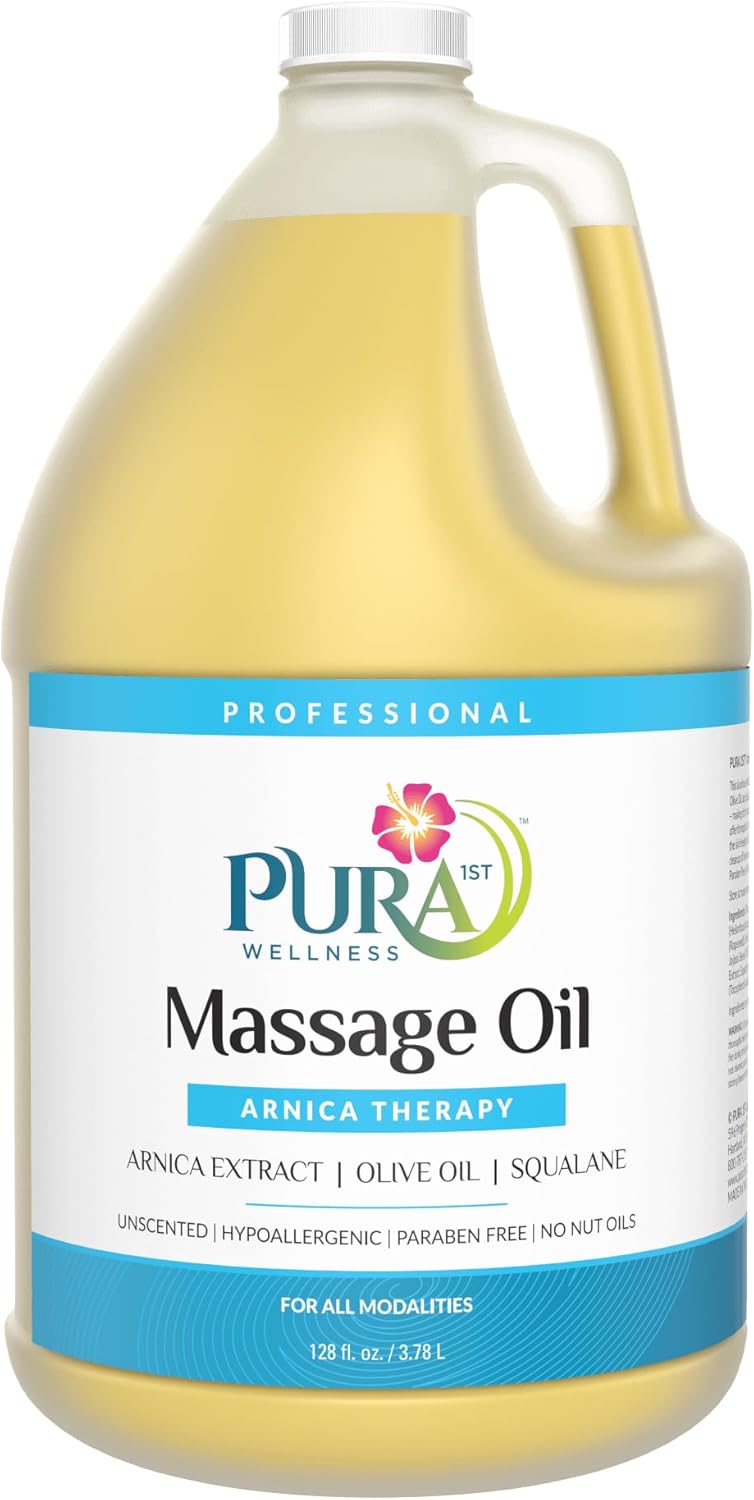 Wellness Professional 128oz Arnica Massage Oil, Arnica Oil for Bruising, Unscented, Deep Tissue Massage, for Therapy, Hypoallergenic, for Physical Therapy, Natural, Skin Moisturizing
