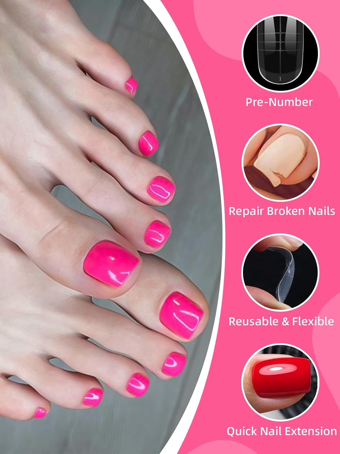 300 Pcs Toe Dual Nail Forms for Poly Extension Gel, EBANKU Toenail Dual Forms Reusable Full Cover Molds for French Tip Acrylic Toenails Pedicure for Salon & DIY at Home 15 Sizes