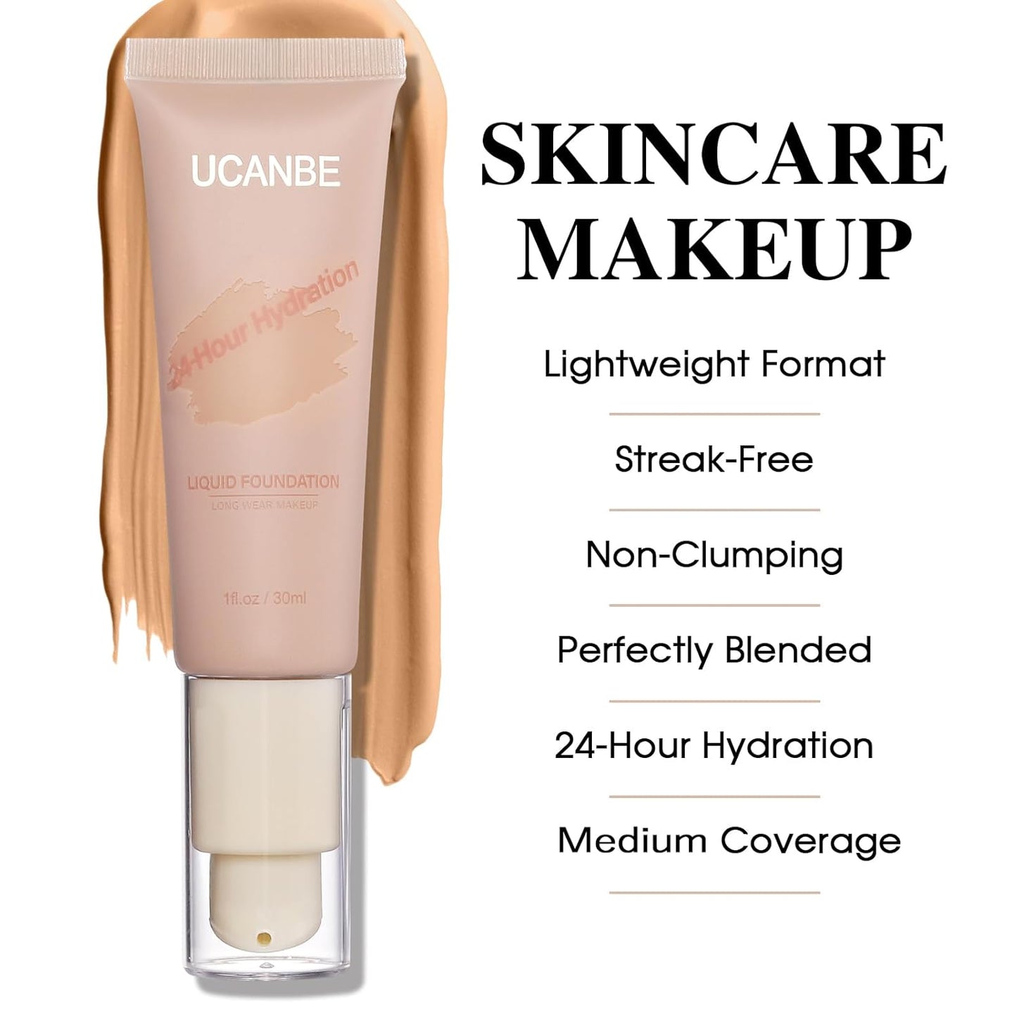UCANBE Matte Liquid Foundation Makeup, Medium to Full Coverage Waterproof Longwear Serum Cream Foundation for Combination & Oily Mature Skin, Lightweight Hydrating & Nourishing, Soft Tan, 1 fl. oz.