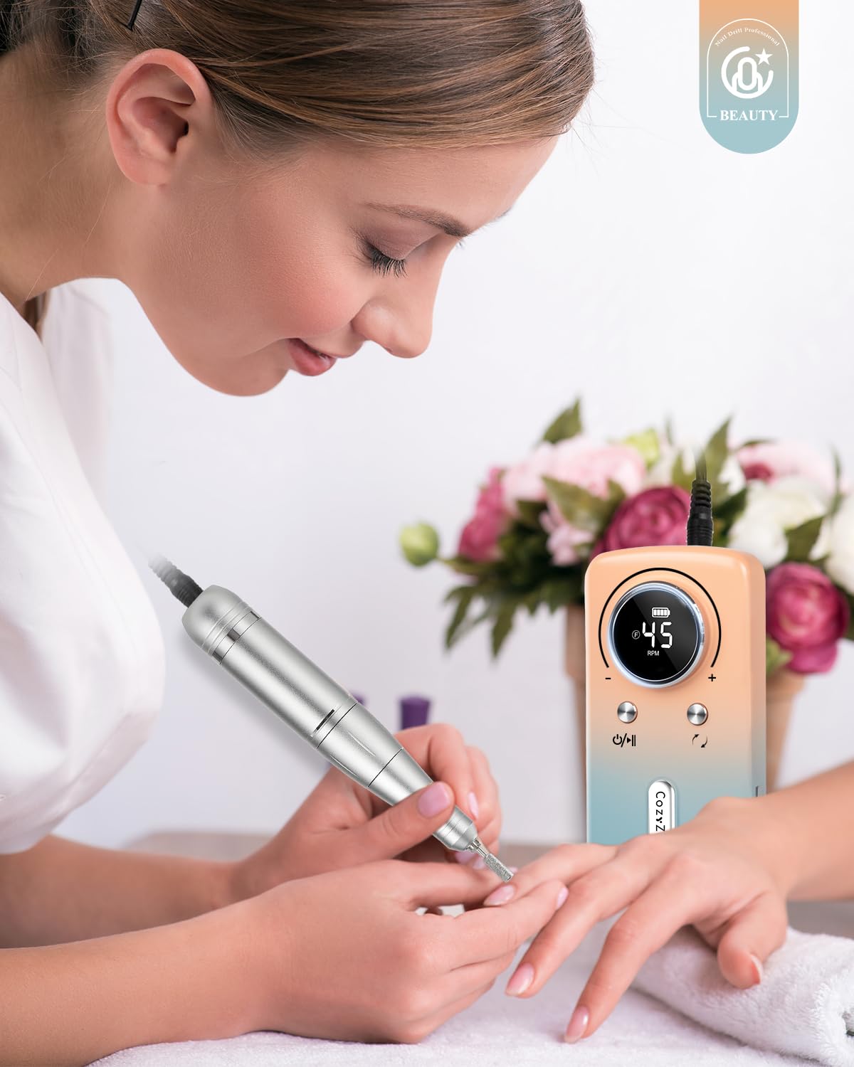 CozyZen Cordless Nail Drill Professional: 45000 RPM Rechargeable Electric Nail File Kit, Portable & Low Noise for Acrylic, Gel Nails, Manicure & Pedicure - Salon & Home Use