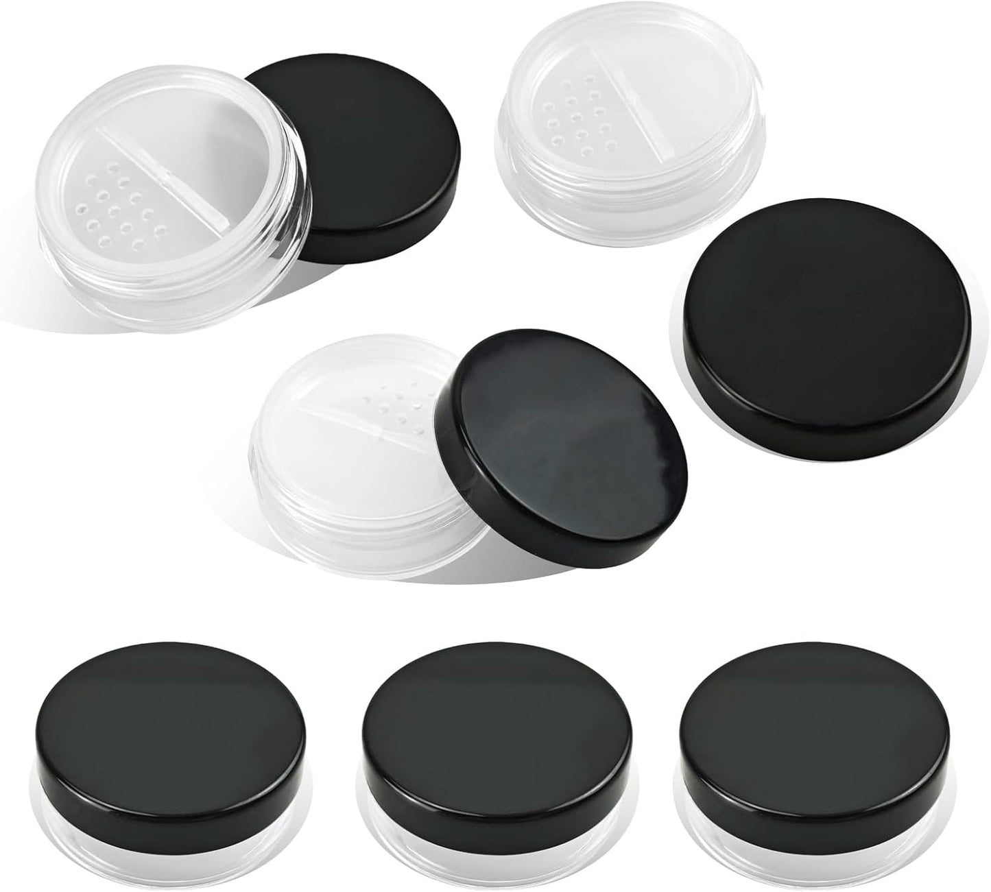 Nirvany 12Pcs 10ml Refillable Loose Powder Containers, Black Travel Makeup Jars with Rotating Sifter & Leakproof Screw Lids (12)