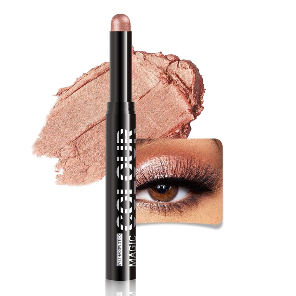 Copper Shimmer Cream Eye Shadow Stick Makeup for Women, Copper Shimmer Matte Eye Shadow Brightener Stick for Eyes, Long-lasting Waterproof Eyeshadow Pencil Applicator Blendable for Eye Highlight 06