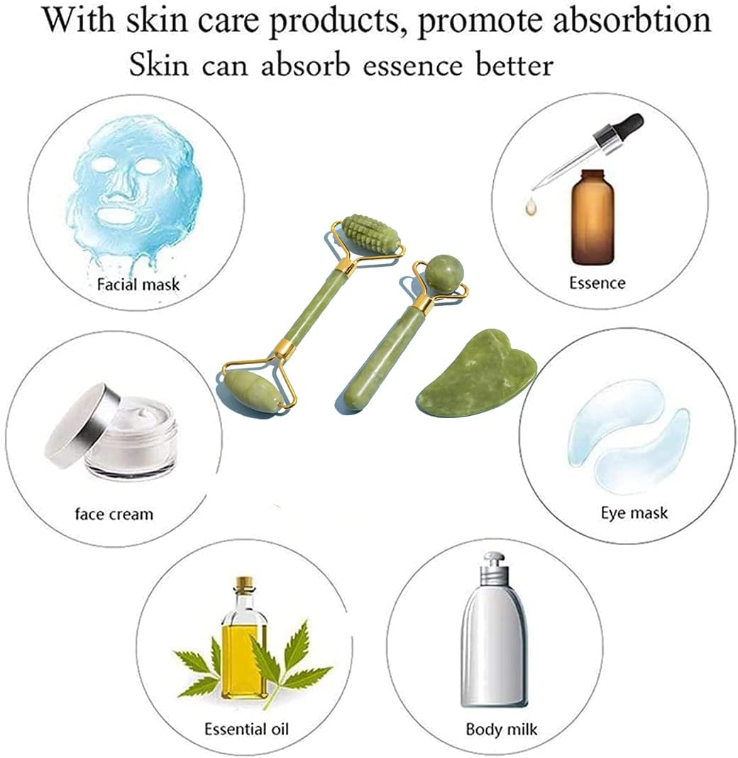 3Pcs Guasha Scraping Massage Tool Set Jade Stone Guasha Board, Used for Face, Neck, Arms, Shoulders, Legs Body Care/Boost Radiance of Complexion,for Valentine’s Day, Birthday, Christmas Gift