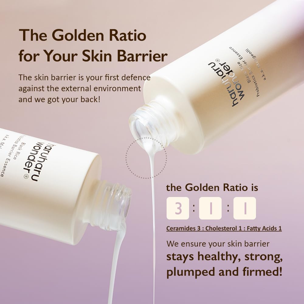 haruharu Wonder Black Rice Probiotics Barrier Essence 1.01 fl. oz., Travel Size Essence Toner to Strengthen Skin Barrier with Ceramides, Soothing, Moisturizing, Plumping, Korean Skincare