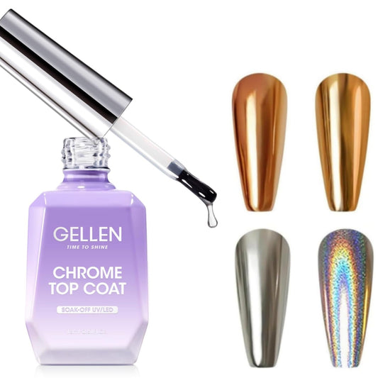 GELLEN 18ml Gel Top Coat for Chrome Nail Powder, No Wipe Clear Top Coat Polish, High Glossy Mirror Effect, UV Light Needed, Long Lasting Soak off, for Metallic Gel, Nail Art Manicure