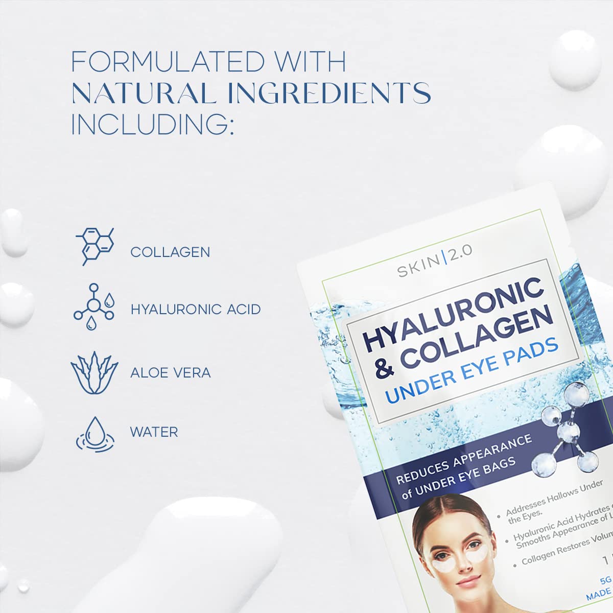 Hyaluronic Acid and Collagen Under Eye Patches - Anti-aging, Reduces Under Eye Bags & Wrinkles, Firming & Hydrating Under Eye Pads - Cruelty Free Korean Skin Care - All Skin Types - 15 Pairs