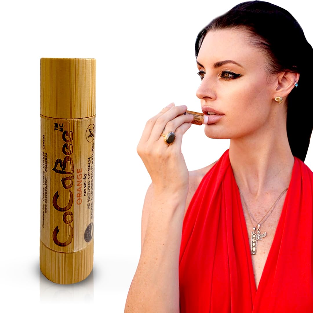 Chapstick Lip Balm Lip Moisturizer For Dry & Chapped Lips 100% Organic Lip Balm For Soft And Shiny Lips Cute And Portable Lip Care Balm for Kids and Women's With Bamboo Packaging (Orange)