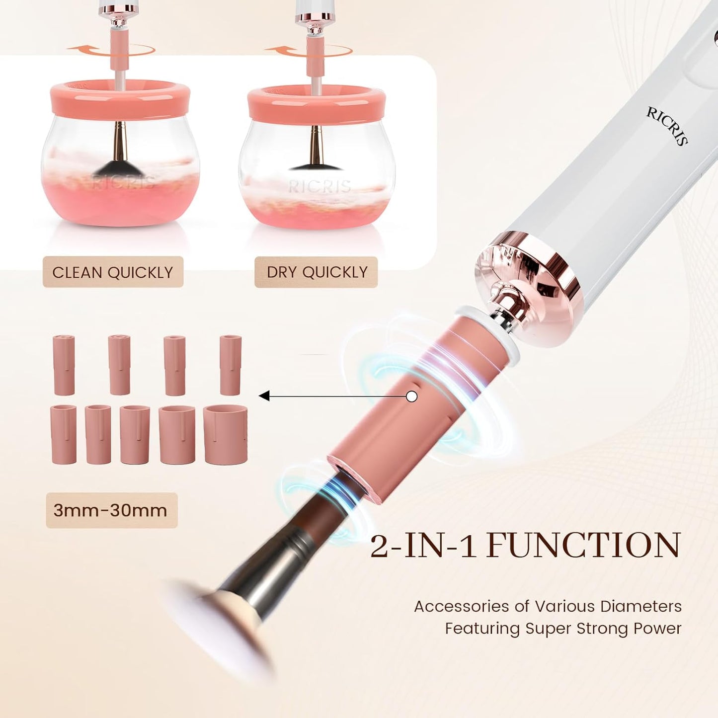 Electric Makeup Brush Cleaner and Dryer Machine - Super Fast Clean and Dry Make Up Brushes - Automatic Cosmetic Brush Spinner Washer Tools