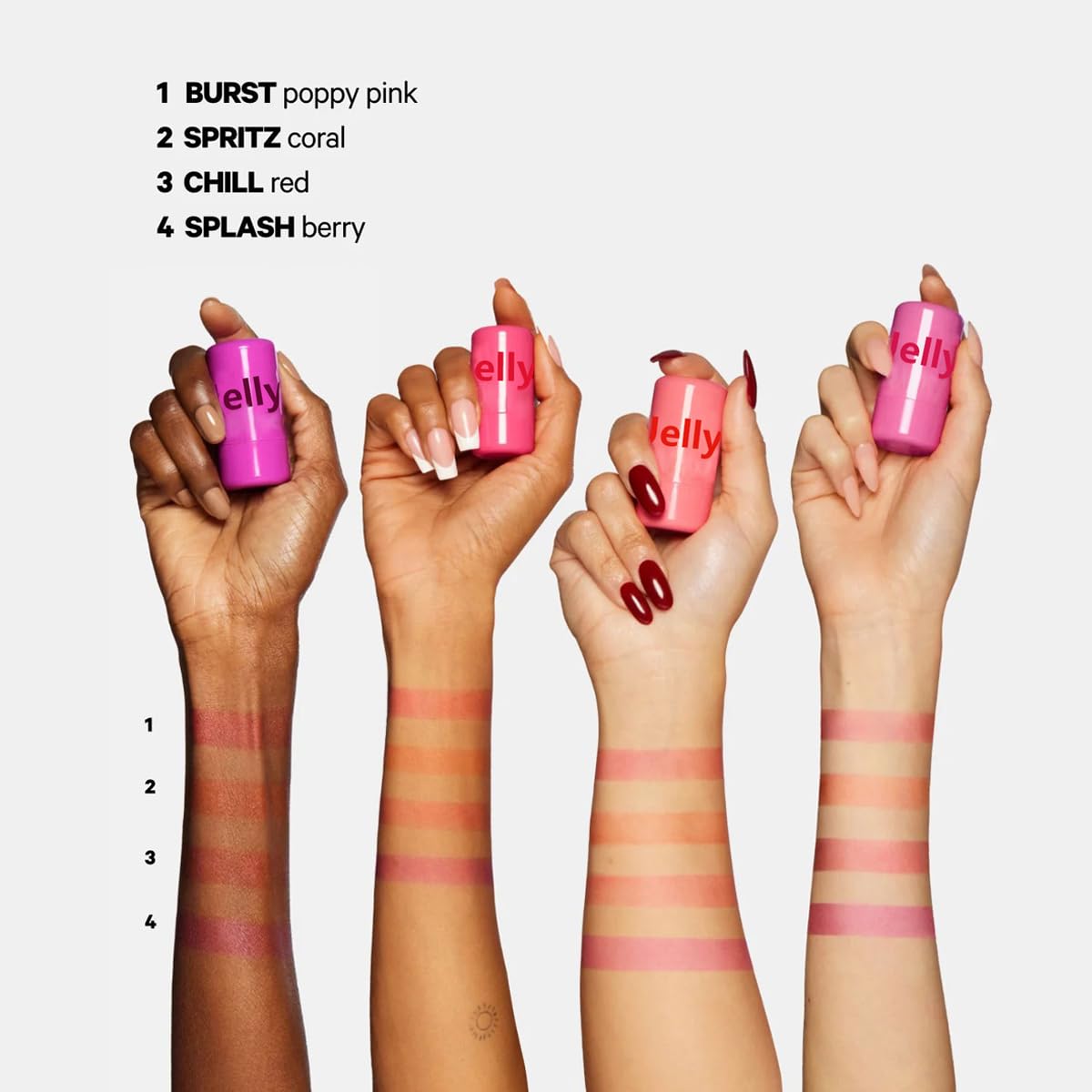 Cooling Water Jelly Tint Blush,4 Colors Multi-Use Tint Blush Makeup Stick Watercolor Finish for Lips and Cheek Stain, Moisturising Waterproof Non-Stick