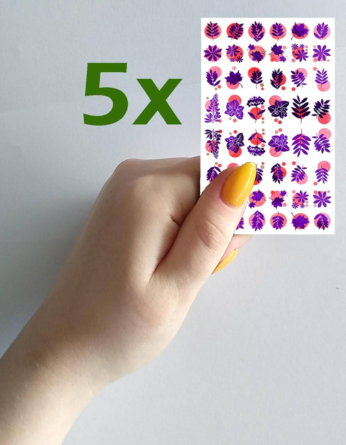 Nail Stickers Decal Transfers (5 Sheets) FLONZNAIL Funny Color Small Leaves Vintage Style