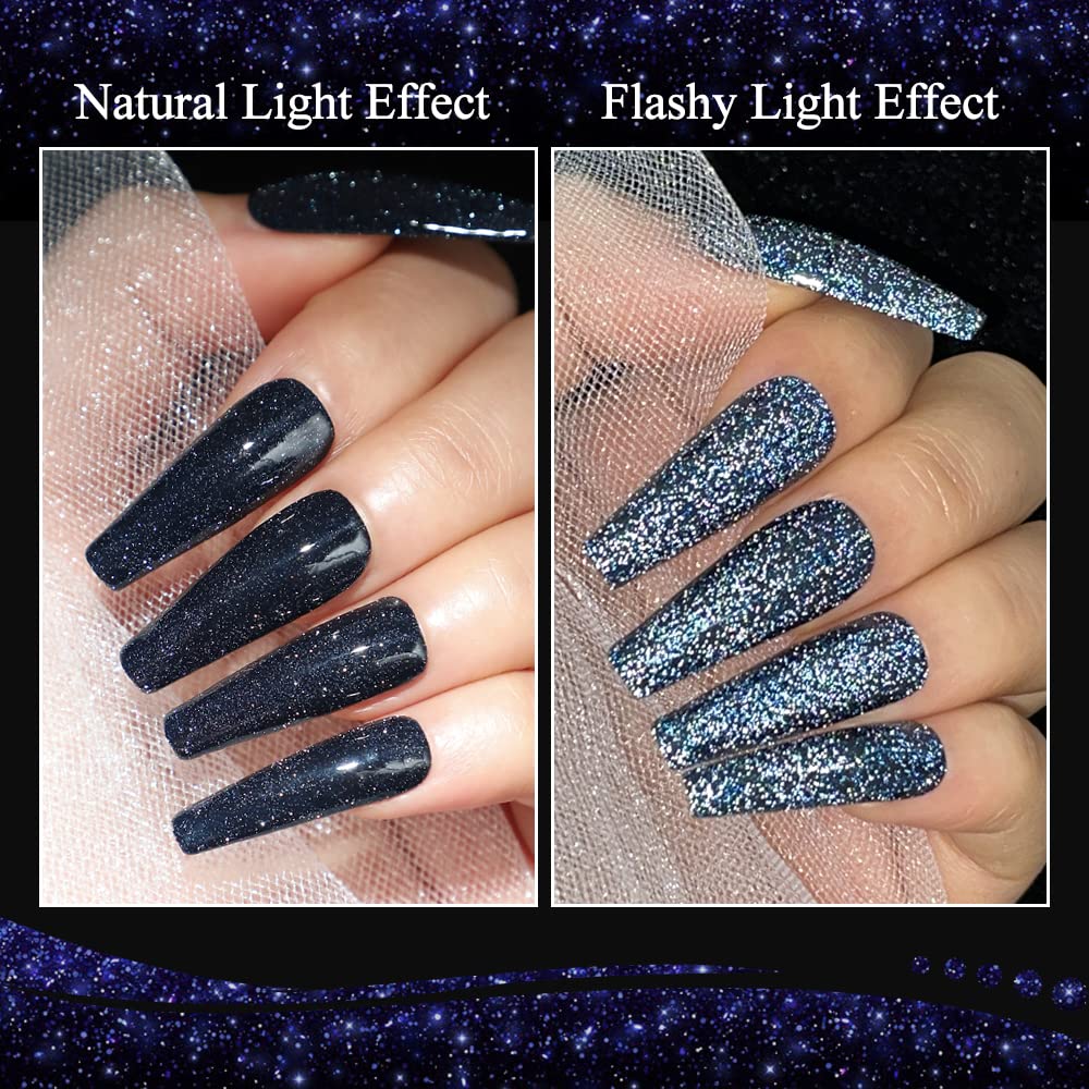 MIZHSE Diamond Gel Nail Polish, Reflective Glitter Dark Blue Gel Polish, Sparkly Shiny Diamond Nail Art Varnish, Soak Off Nail Art Manicure DIY at Home Gift