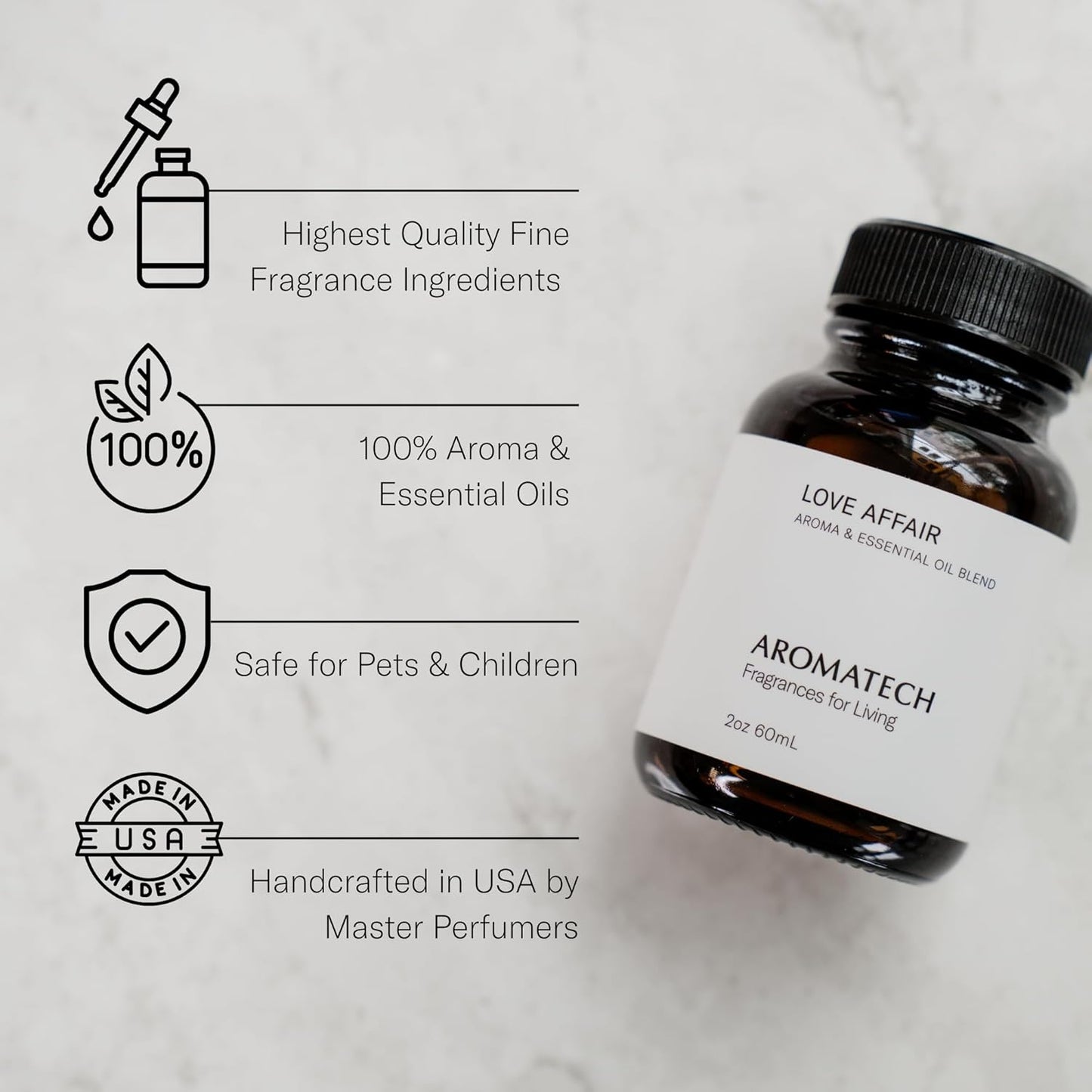 AromaTech Love Affair Aroma Essential Oil Blend: Luxury Hotel Inspired Aromatherapy with Jasmine, Saffron, Cedar & Amber for Ultrasonic Diffusers & Nebulizers - 16 fl oz, 500 mL