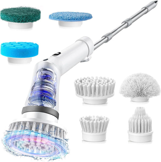 2025 Upgraded Electric Cleaning Brush, IPX7 Waterproof Electric Spin Scrubber with Replaceable Brush Heads, Adjustable Angle, Lightweight & Flexible for Bathroom, Kitchen, Tiles, and More