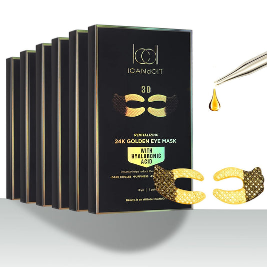 ICANdOIT 24K Gold Eye Mask For Dark Circles&Puffiness,Anti-Aging,Anti-Wrinkle With Hyaluronic Acid and Collagen,Eye Zone Care Eye Patches for All Skin Types,21Pairs
