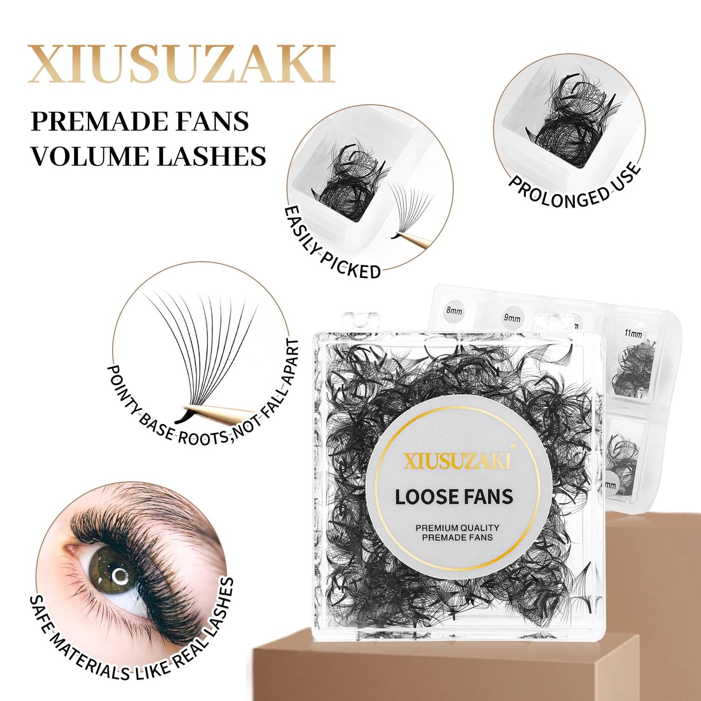 Premade Eyelash Fans - 600 Fans, 10D, 0.07mm Thick, D Curl, 9mm Fluffy, Soft Volume Lash Extensions