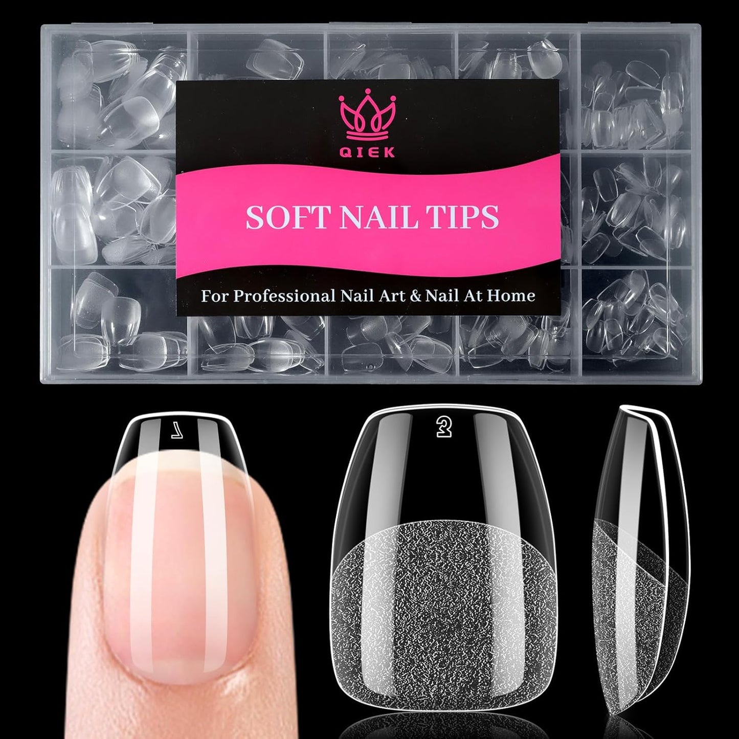 Extra Short Coffin False Nail Tips, 15 Sizes 510 PCS Clear Soft Press On Fake Nail Pre-shaped Half Matte Full Cover Gel Nail Tips Extensions Thick Long Lasting for DIY Beginners & Salon Manicure