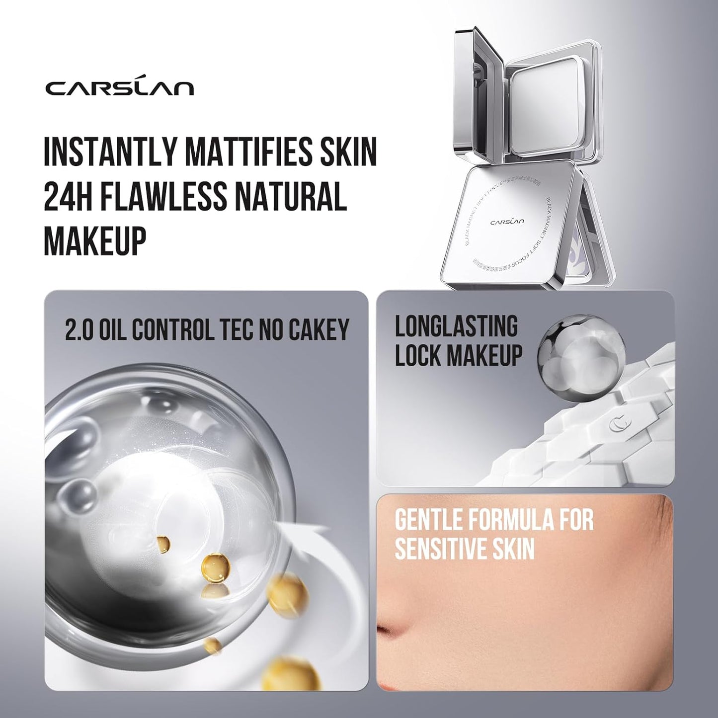 2.0 Black Magnet Soft Focus Powder, Waterproof Translucent Pressed Setting Powder, 24H Longlasting Talc-Free Face Powder, Oil Control Compact Makeup,03 Translucent For Sensitive Skin, 0.28Oz