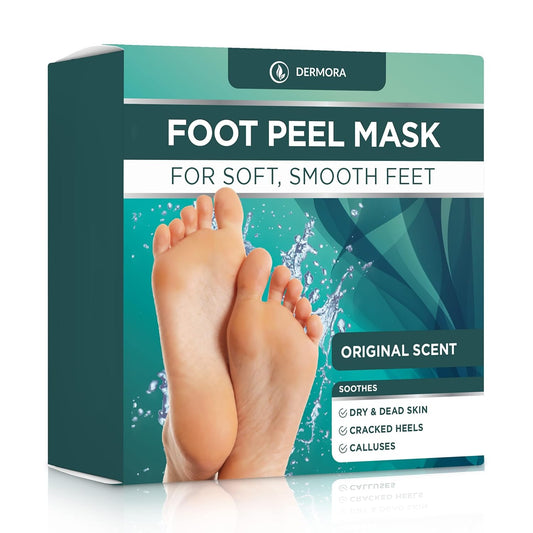 DERMORA Foot Peel Mask | Skin Exfoliating Foot Masks | Dry, Cracked Feet, Callus, Dead Skin Remover | Baby Soft Feet | Original Scent | Pack of 4 | Regular