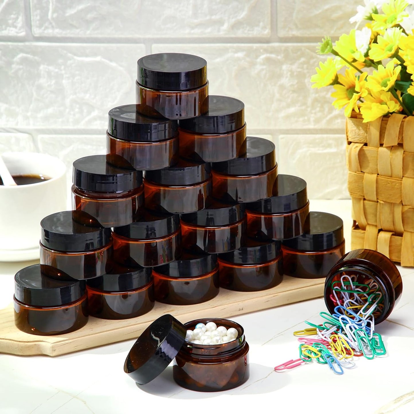 200 Pcs 1 oz Empty Bulk Plastic Container Jars with Lid Leak Proof Round Plastic Jars Small Cosmetic Travel Containers for Storage Makeup Creams Lotion Ointments, Amber