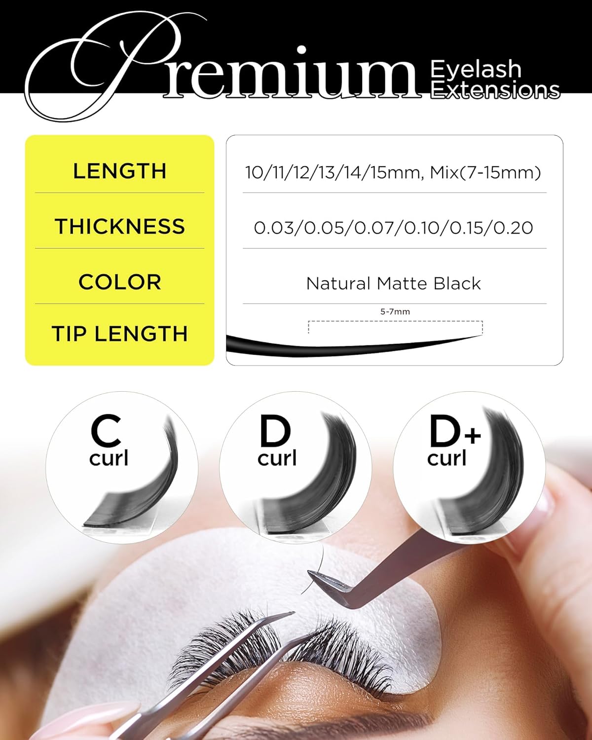 BEYELIAN Eyelash Extension Natural Matte Black 0.10 C Curl 7-15mm Tray Easy Fan Lash Extensions Volume Lashes 100°/212°F High Temperature Resistant Classic Professional Use (0.10 C 7-15mm Mix)