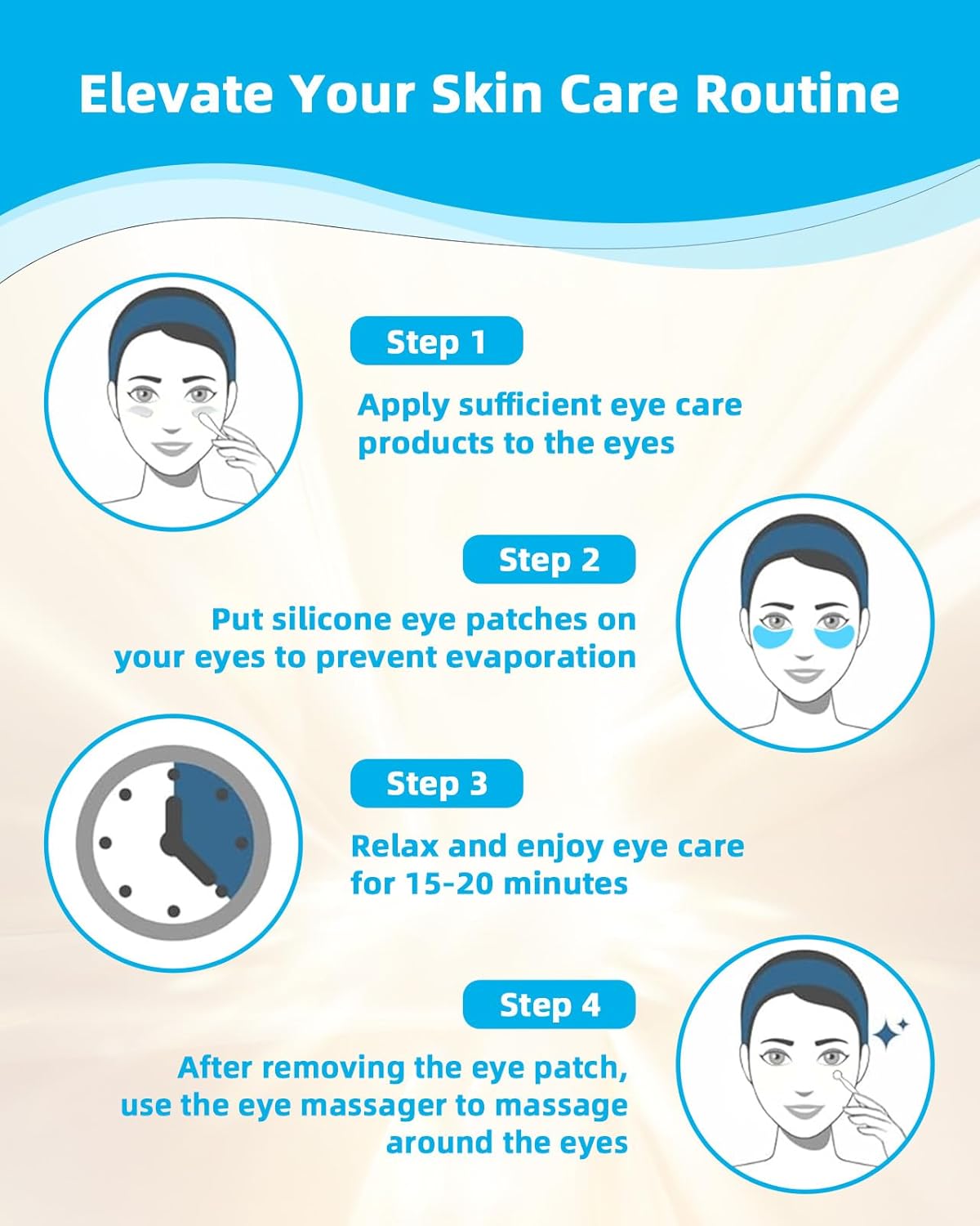 Under Eye Patches Silicone - 2 Pairs Reusable Eye Patches, Eye Wrinkle Patches, Reusable Under Eye Mask, Plump Fine Lines & Wrinkles, with Metal Eye Cream Applicator, Tin Case, Blue