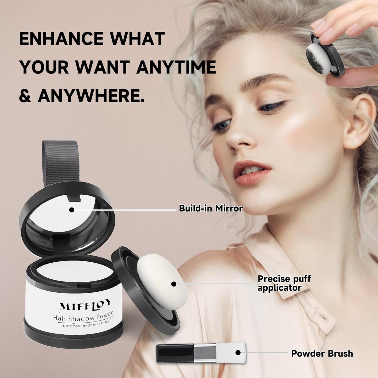 Root Touch Up Powder, Instantly Gray Hair Cover Up, Women Color Root Coverage Shadow Powder for Thinning Grey Hairline, Men Roots Concealer for Hair Loss Beard Line Eyebrow, White