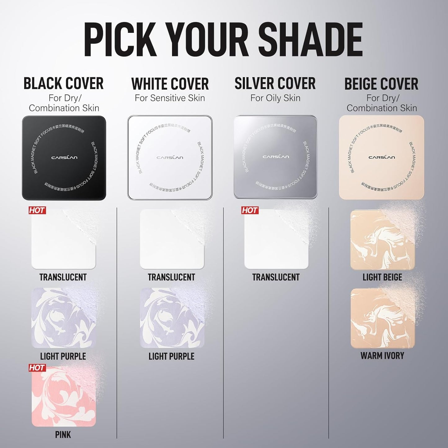 2.0 Black Magnet Soft Focus Powder, Waterproof Translucent Pressed Setting Powder, 24H Longlasting Talc-Free Face Powder, Oil Control Compact Makeup,04 Warm Ivory For Dry&Com Skin, 0.28Oz