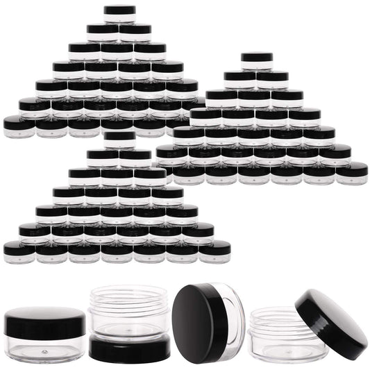 100 Count 10g Small Sample Containers with Lids Plastic Jar Cosmetic Jars Empty Makeup Jars Lip Balm Containers - Black