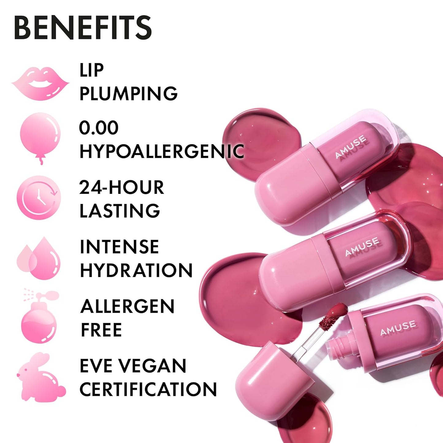 Amuse SEOUL BEBE TINT - 01 BOKSOONGA LOVE | 24-hour Long-lasting Lip Stain, Plumping, Hydrating, Moisturizing, No Peel Off, Lip Care, Treatment, Non Sticky, Korean Lip Tint for Dry Lips