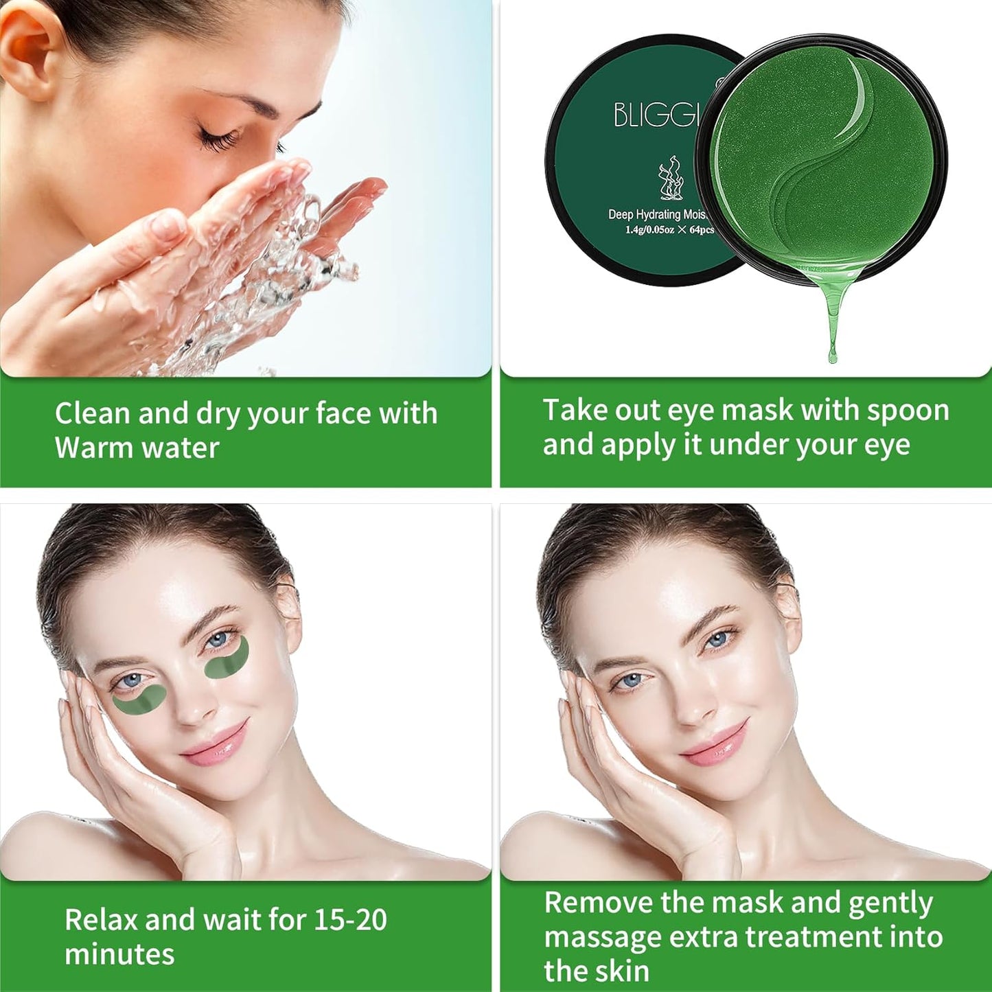 Under Eye patches (64 pcs)-Green Tea Eye Mask with Hyaluronic Acid, Cooling Eye Care for Puffy Eyes & Dark Circles Treatments,Reduce Under Eye Bags and Smooth Wrinkles