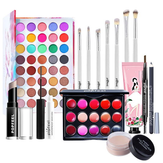 All-in-One Makeup Gift Set Carry All Makeup Kit Women Full Kit With Makeup Bag Lipgloss Lipstick Concealer Blush Foundation Face Powder Eyeshadow Palette Cosmetic Palette #3