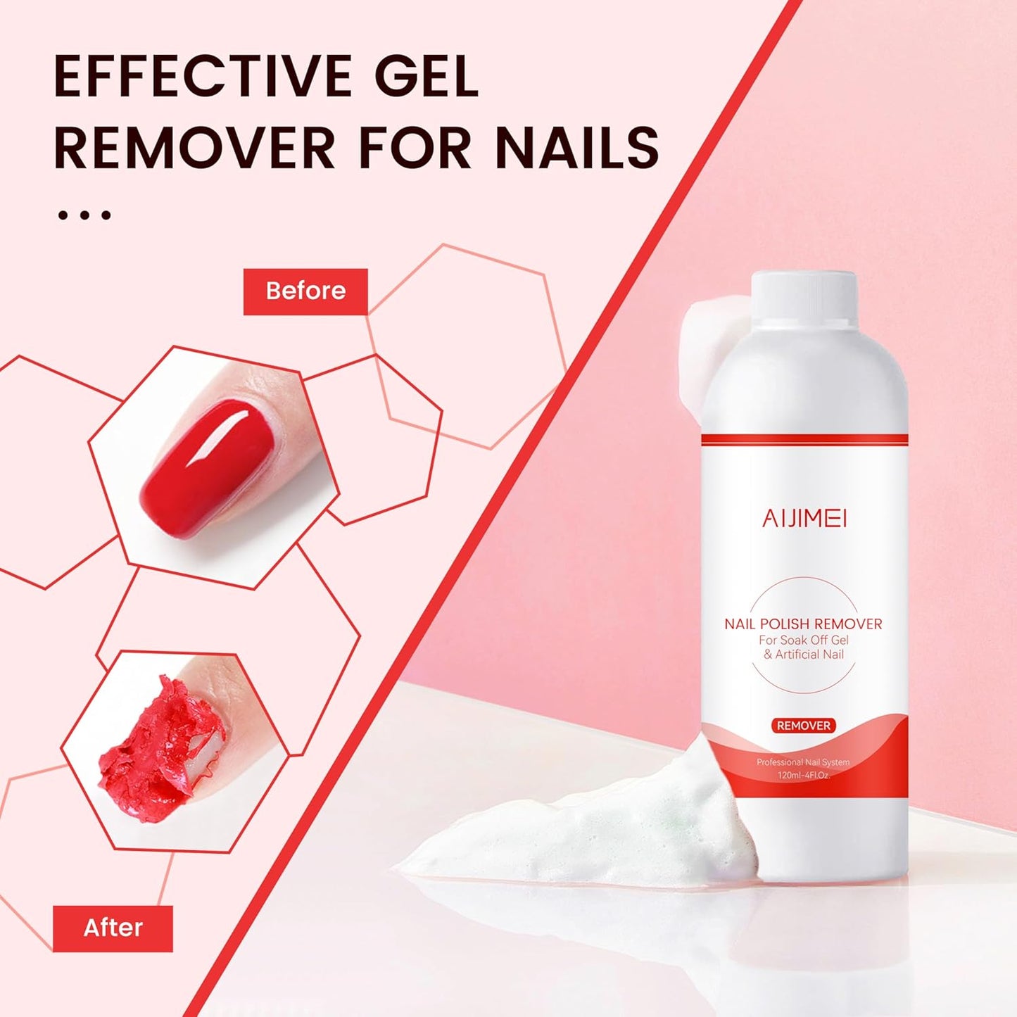 AIJIMEI Nail Polish Remover Kit, 4 Fl Oz Nail Polish Remover for Soak Off Gel Nail Polish Acrylic Nails Dipping powder Remover for Home DIY or Nail Salon