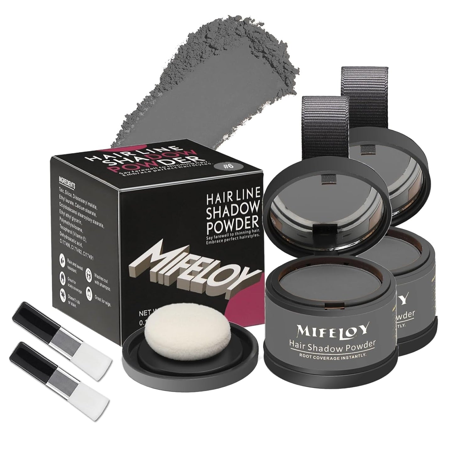 2 Pack Root Touch Up Shadow Powder, Gray Hair Cover Up, Women Color Root Coverage Powder for Thinning Grey Hairline, Men Instantly Concealer Hair Loss Beard Line Eyebrow, Gray