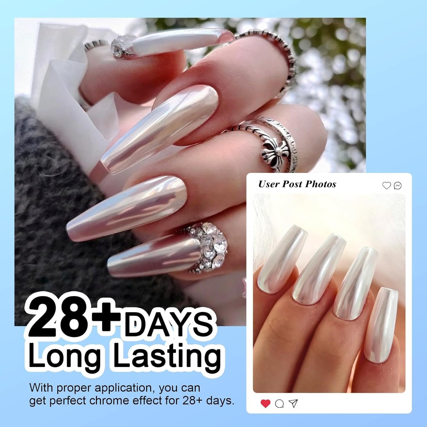 White Pearl Chrome Nail Powder BISHENGYF: Iridescent Aurora Mermaid Powder Metallic Mirror Effect Pigment Holographic Mirror Effect Chrome Powder for Nails