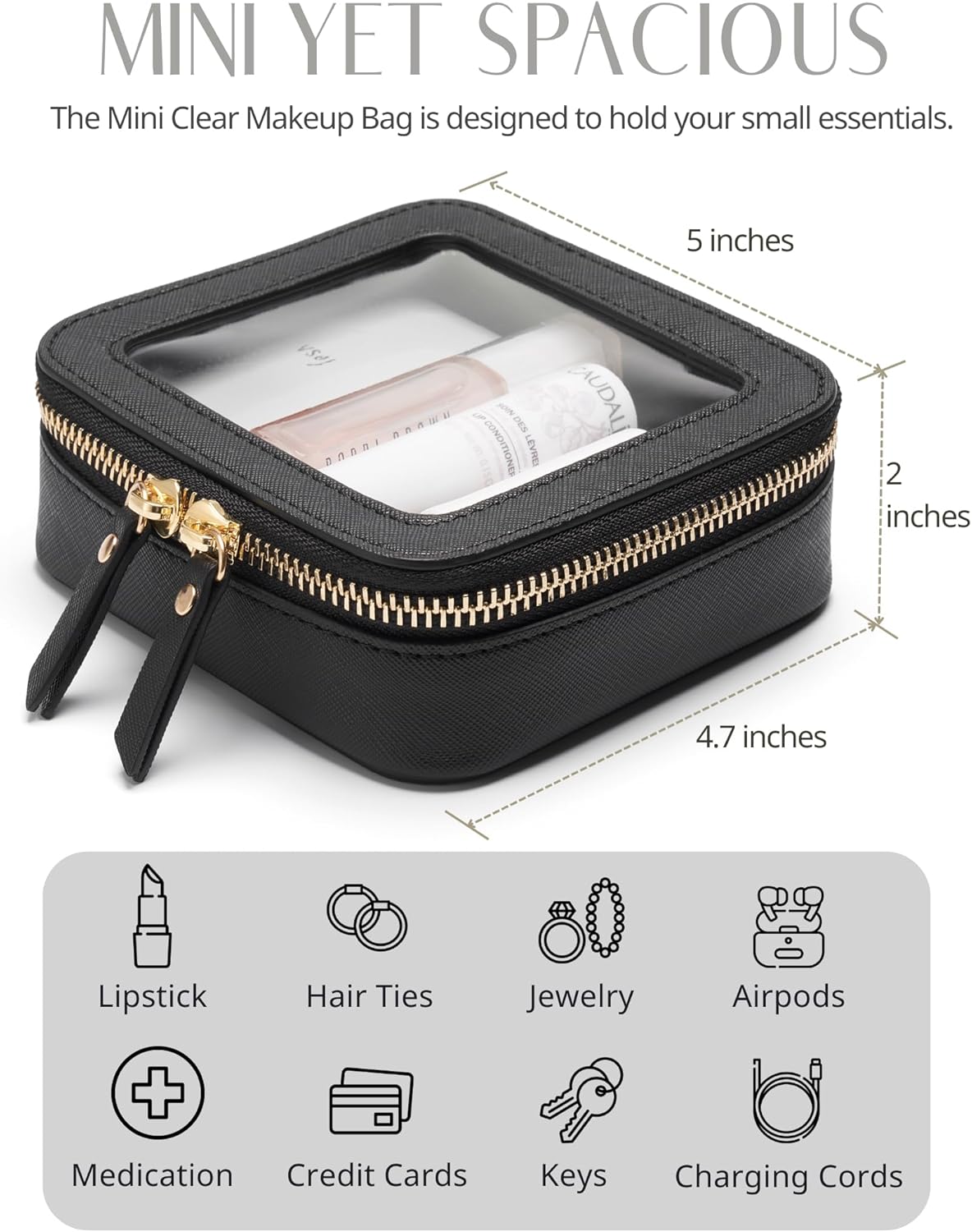 Popvibe Clear Makeup Bag Travel Cosmetic Case Transparent Toiletry Bag with Zipper, Portable Make Up Organizer Traveling Compact Car Bag for Essentials