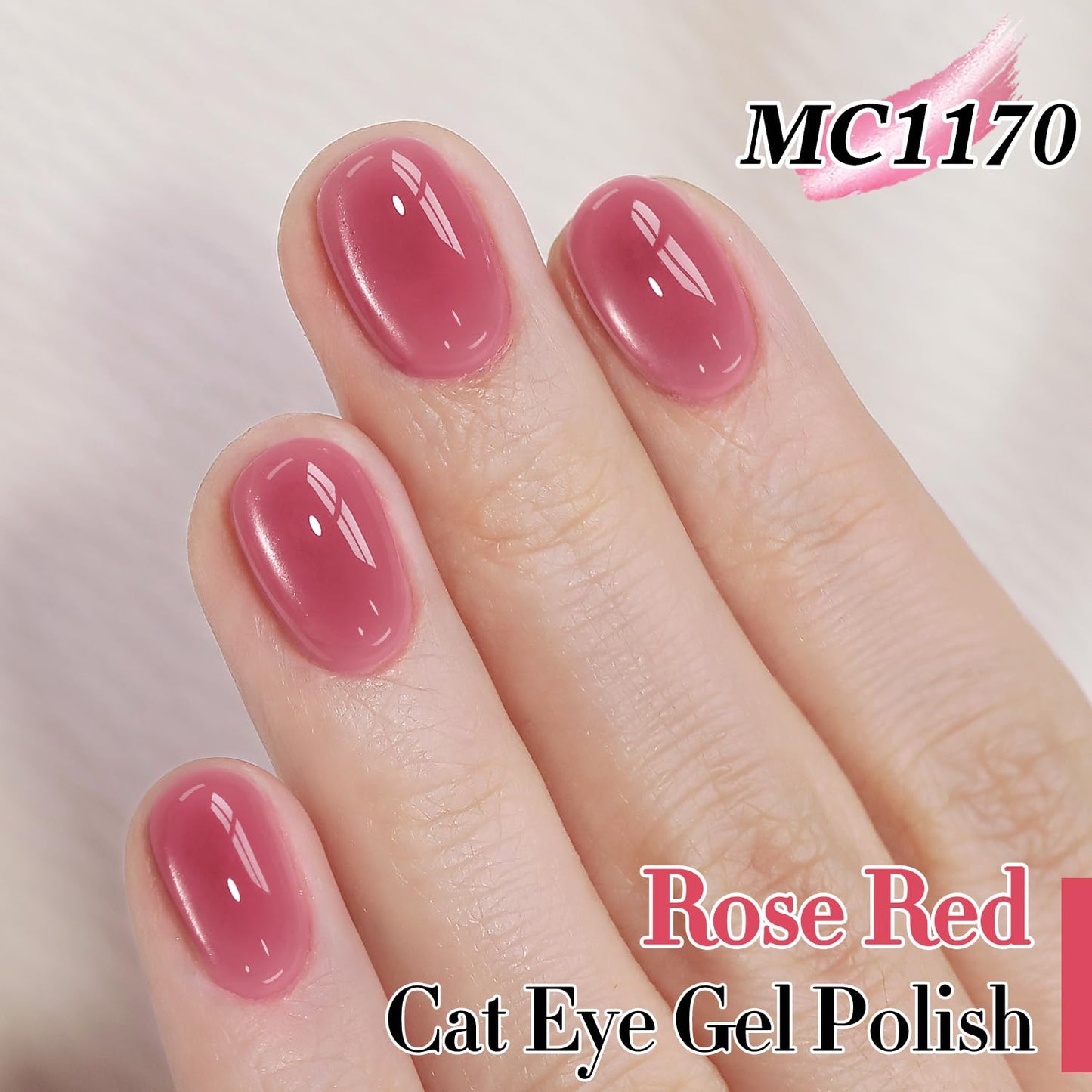 Double Rhythm 0.5 Oz Cat Eye Gel Polish with Magnet Same Color Same Bottle Holographic Glitter Shimmer Translucent Color Salon 15 ML Magnetic Nail Art (Rose Red-MC1170)