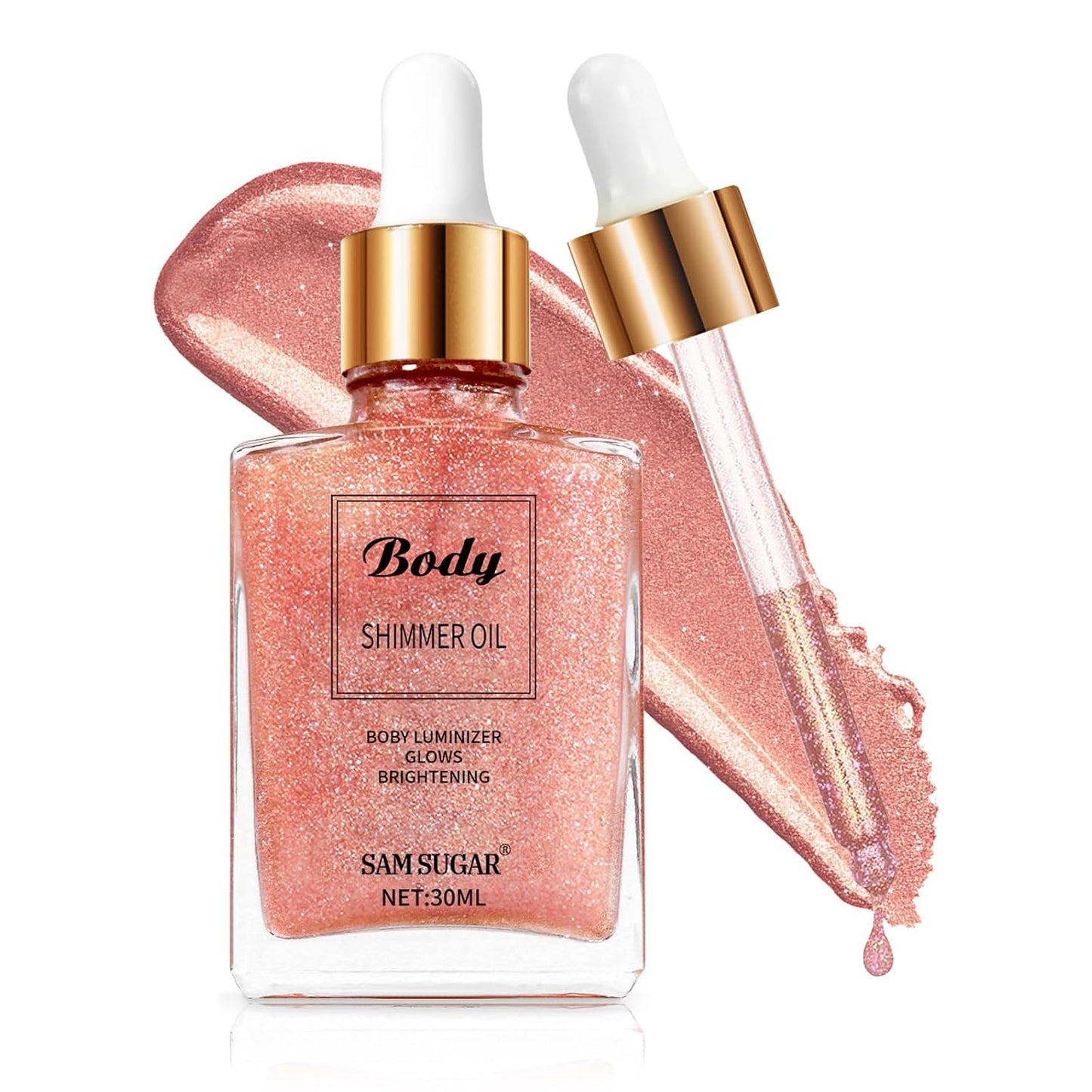 Shimmering Body Oil,Face & Body Glitter Makeup Liquid Highlighter, Moisturizing Body Glitter Dewy Highlighter,Long Lasting Highlighter Face Brighten,Liquid Face Glow Sparkles Body Oil for Women