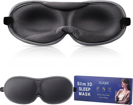 Slim 3D Sleep Mask for Side Sleepers, Blackout Sleeping Mask for Men, Women & Girls, Zero Eye Pressure, Ultra Soft Eye Masks for Sleeping, Perfect for Travel, Nap, Meditation, Airplane (Gray)