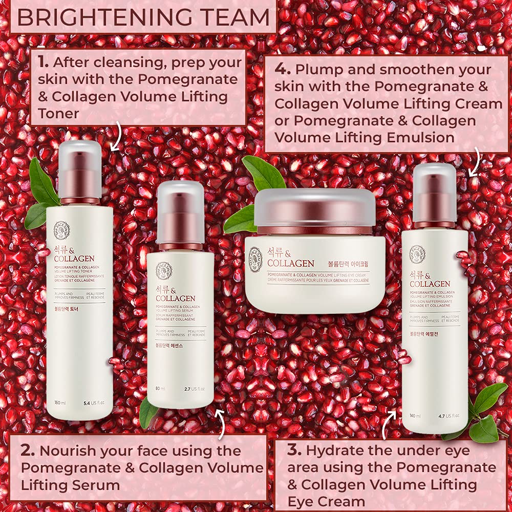 The Face Shop Pomegranate & Collagen Volume Lifting Eye Cream | Ultra-Light Eye Cream for Eye Skin Lifting, Firming & Brightening | Reduce Dark Circles | Deep Hydrating Under Eye Area, 1.69 Fl Oz