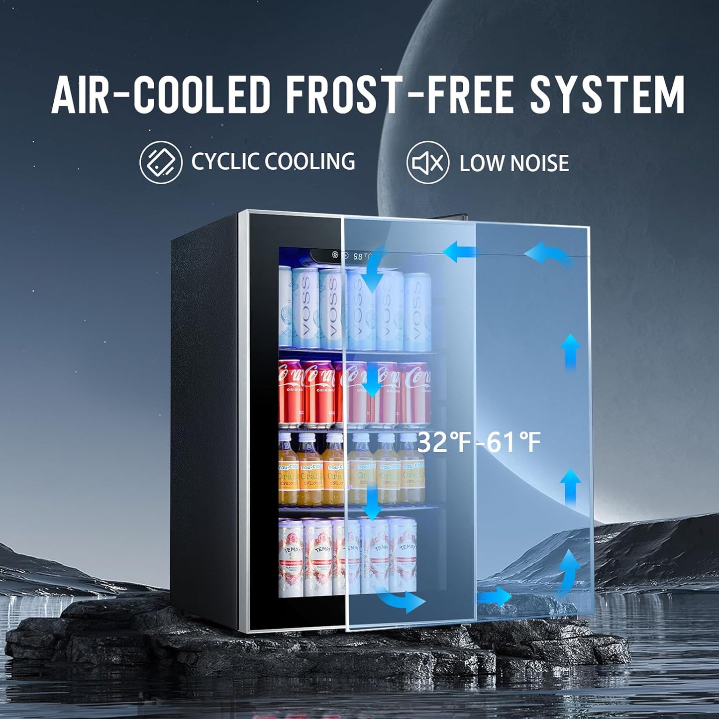 Antarctic Star Beverage Refrigerator Cooler ETL Approved - 95 Can Mini Fridge Glass Door for Soda Beer Wine, 32-61℉, Quiet Compressor, Removable Shelves for Home, Office or Bar, 2.3 cu.ft